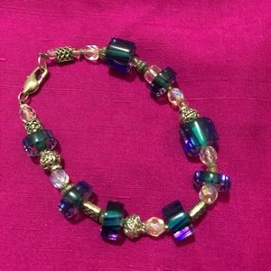 Glass Bead and Silver Bracelet-Handcrafted